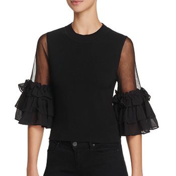 Gracia Sweaters - Gracia Sheer Ruffle Sleeve Sweater NWT